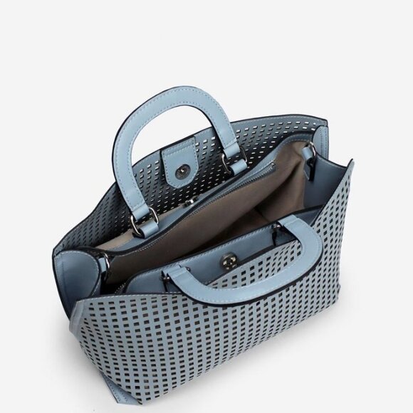 NWT Blue Vegan Leather Top Handle Shoulder Bag Purse - Picture 3 of 5